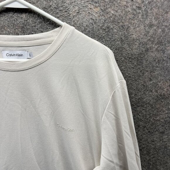 Calvin Klein Shirt Mens Large Cream Long Sleeve Crewneck Cotton Blend Casual - Picture 11 of 12